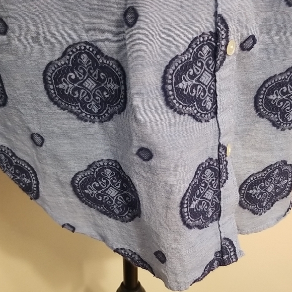 LOFT Women's Boho Blue Medallion Blouson Sleeve Cotton Button Up Tunic Top Small - Picture 6 of 13